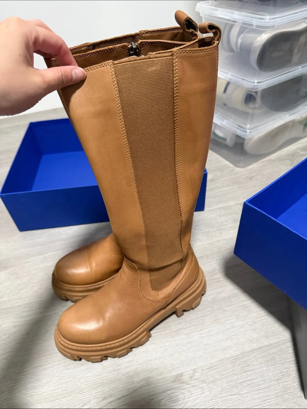 Steve Madden Tall Chunky Sole Boots in Cognac Tan